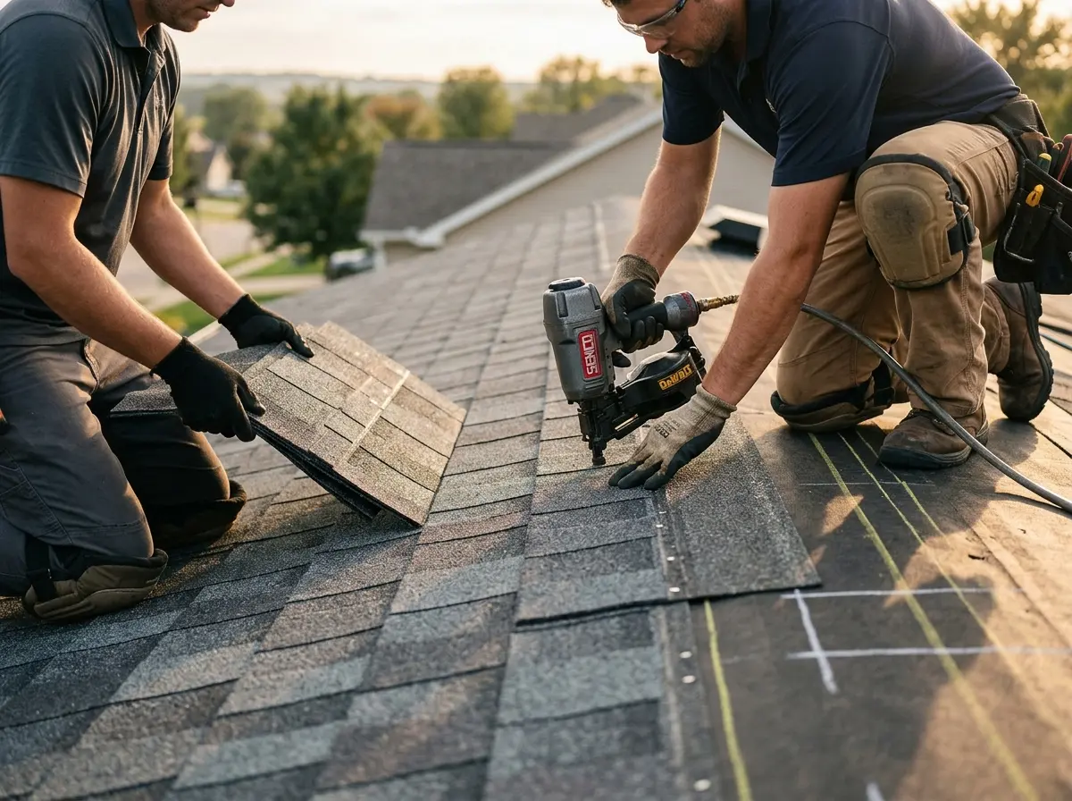 Professional roofer working on a residential roof in Batesville